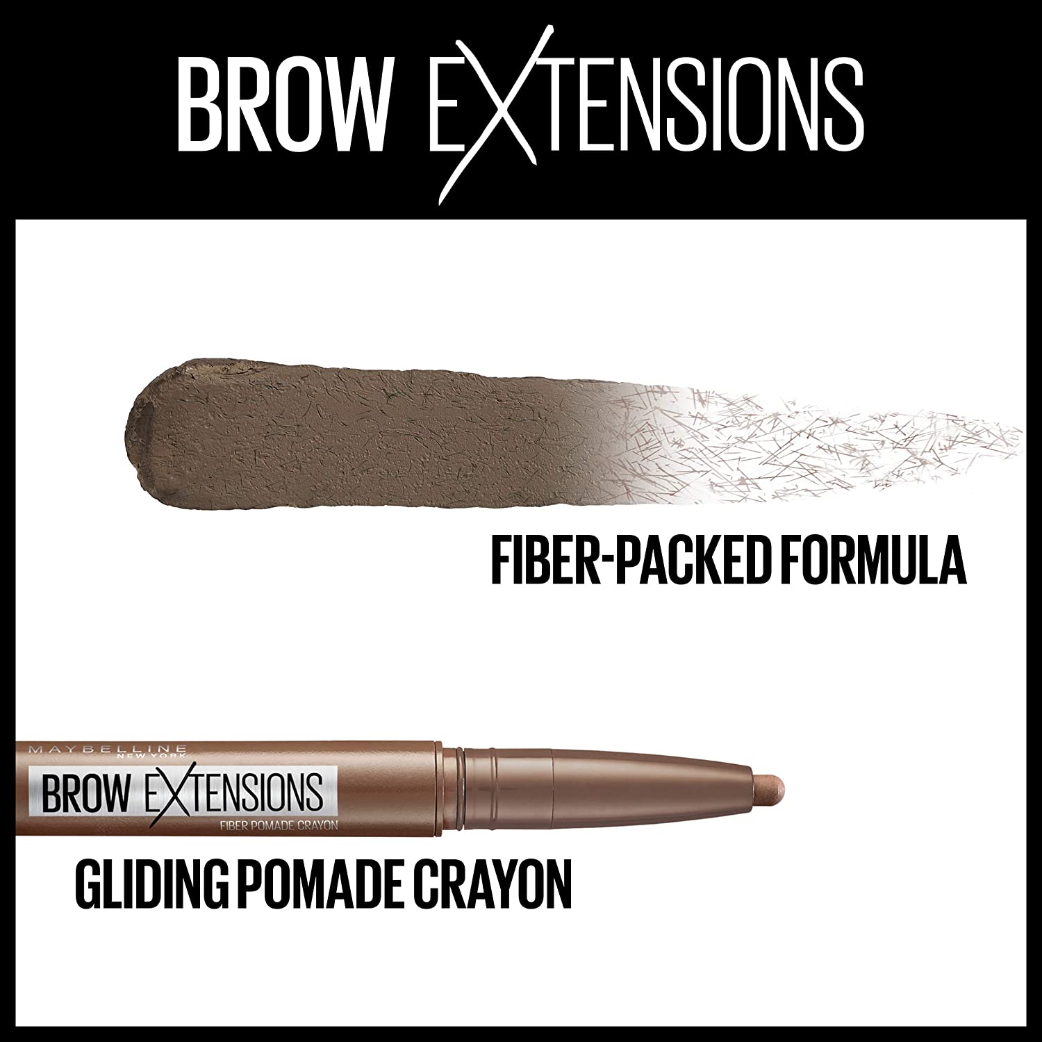 Maybelline Brow Extensions Fiber Pomade Crayon Eyebrow Makeup, Soft Brown, 1 Count - Image 2